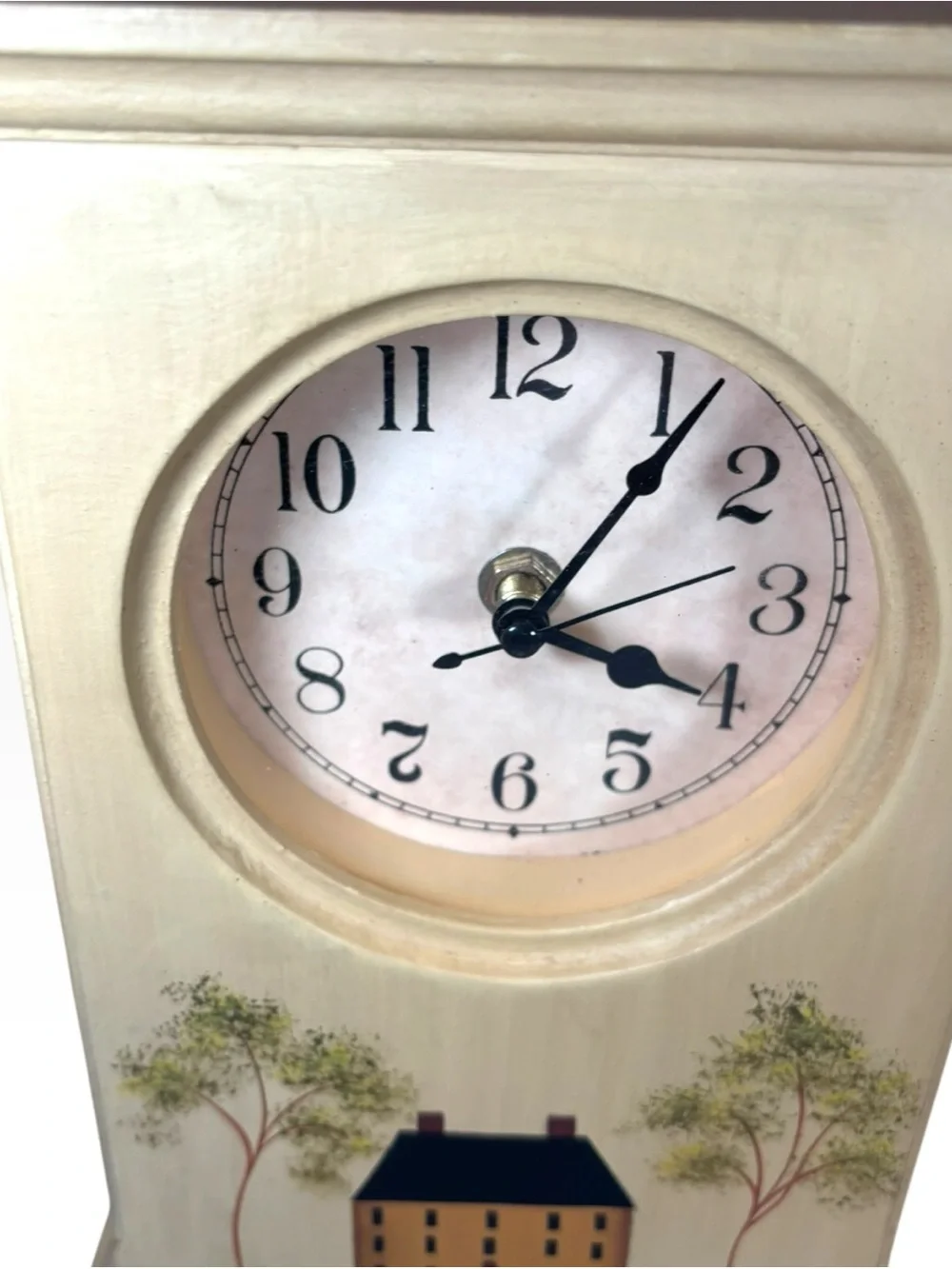 Vintage Primitive Saltbox House Wooden Mantel Clock Folk Art Farmhouse Works